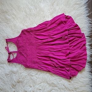 Belle du Jour Floral Crochet Lace and Ruffle Tier Flowy Boho High Low Tank Top